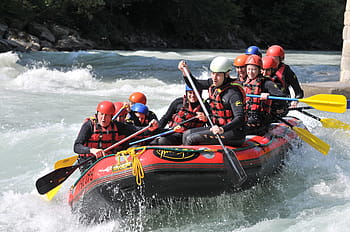 people, riding, red, black, inflatable boat, rafting, white water rafting, white water raft, adventure, sports, water sports