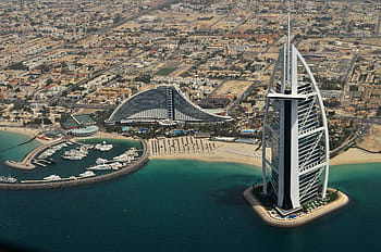 panoráma města Dubaj, sjednocený, arabské emiráty, -, Dubaj, panoráma města, burj al arab, jumeirah, Spojené arabské emiráty, burj al arab jumeirah, pobřežní čára