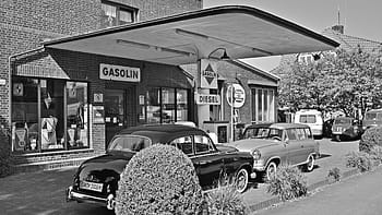 nero, bianca, Vintage ▾, stazione di servizio, nero bianco, gas, stazione, trasporto, auto, bianco e nero, strada