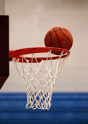 brown, basketball, edge, white, red, basketball hoop, net, score, rim, hoop, ball