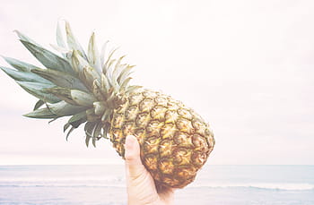 kişi, tutma, Ananas, ön, deniz, tatlı, meze, meyve, Meyve suyu, ekin, plaj
