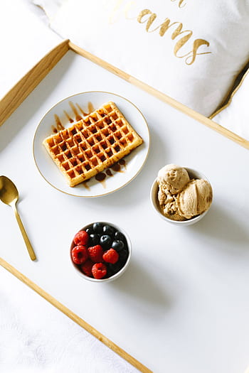 waffles, breakfast, berries, top, view, food, delicious, syrup, blueberries, fresh, fruit