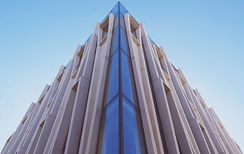 worm, eye view, white, blue, building, high, rise, architecture, structure, skyscraper, sky