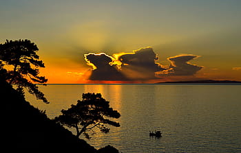 low, light photography, body, water, surrounded, silhouette, trees, low light photography, body of water, turkey, trilye
