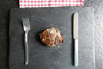 vlees, zout, voedsel, tafel, vork, mes, restaurant, ontbijt, lunch, diner