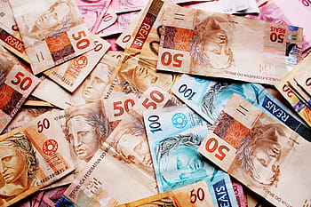 brazilain reais banknote lot, ballots, money, real, note, brazilian currency, brazil, fifty dollars, currency, income, salary
