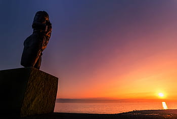 Sculpture, Sunset, Lake, Lake Constance, sunset, artwork, strength, art, figure, culture, stature, statue