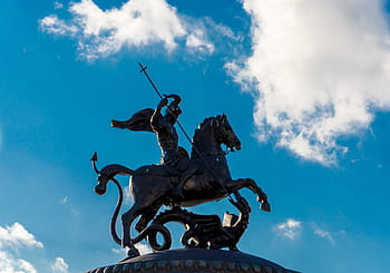 svatý george, drak, socha, svatý george a drak, alexander zahrady, Moskva, symbol Moskvy, Rusko, Dějiny, nebe, sochařství