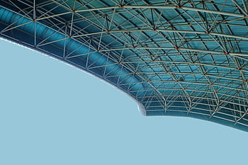minimalist, photography, gray, blue, structural, building, architecture, infrastructure, stadium, roof, ceiling