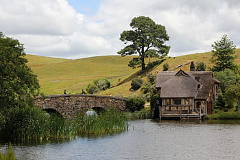 Hobbiton, nz, Nouveau, la zélande, Seigneur, de, la, anneaux, pierre, pont, transport