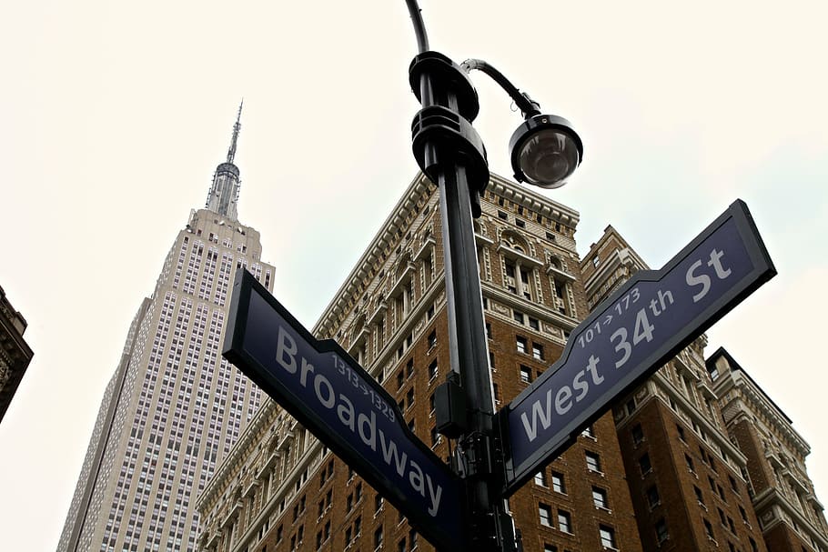 street signage, broadway, west 34, 34th, st, manhattan, 34th street, midtown, nyc, new york, empire state building