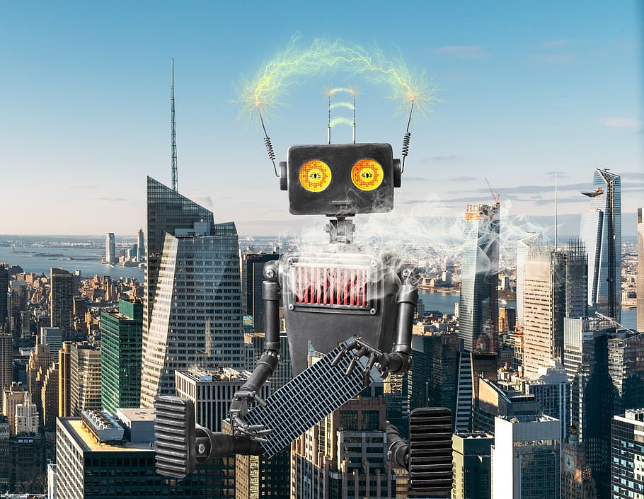 New York, robot, mistři stavitelů, bytový dům, stavět, budova, mrakodrap, mrakodrapy, panoráma