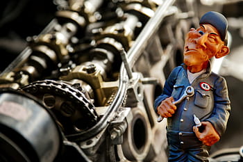 selective-focus, mechanic figurine, auto mechanic, mechanic, workshop, repair, auto repair, pkw, vehicle, wrench, motor
