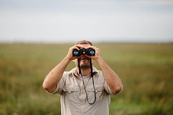man, using, black, binoculars, people, green, nature, landscape, grass, one man only, adults only