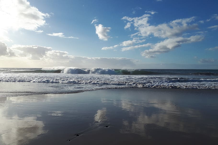 moře, prázdnin, maspalomas, grancanaria, playa del ingles, Španělsko, atlantický, nebe, mraky, krásná pláž, modrý