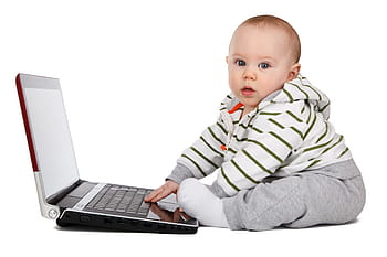 baby using laptop, baby, boy, child, childhood, computer, concept, education, infant, isolated, kid