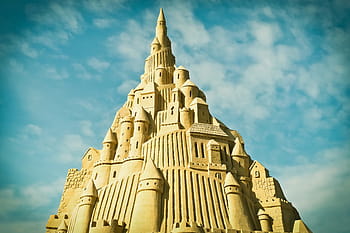 sand castle, daylight, sandburg, art, sand sculpture, sculpture, sand, statue, sand picture, artwork, castle