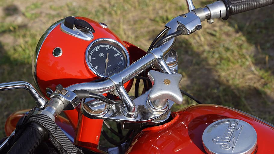 motor, moto, antický, automobilového průmyslu, historický, retro, Vozidlo, starý motocykl, historické vozidlo, Červené, reflektor
