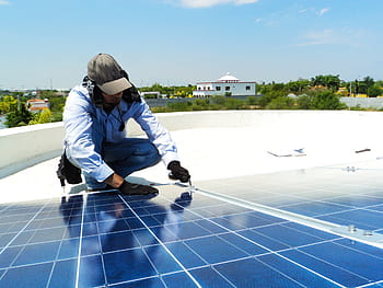mand, reparation, sol, panel, solceller, energi, vedvarende, elektricitet, alternativ, grøn, innovativ