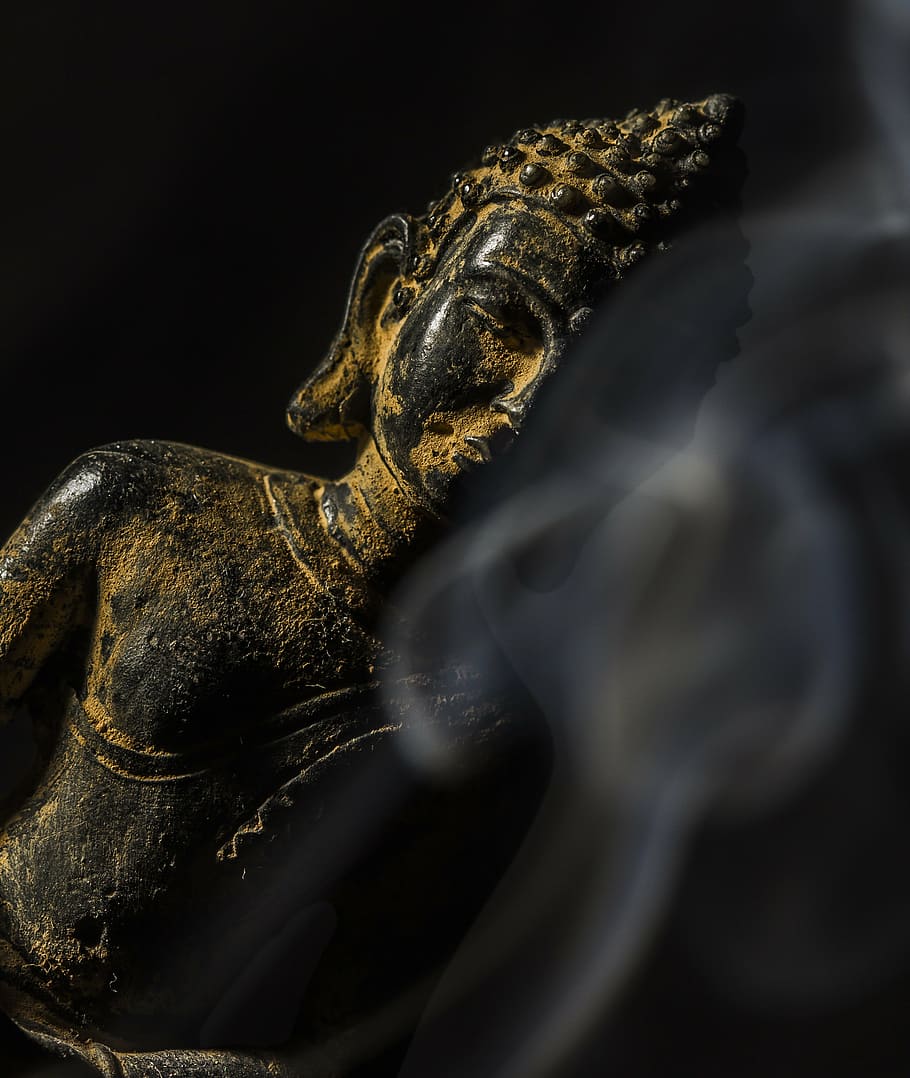 buddha, smoke, buddhism, incense, stone, aroma, smell, statue, burning, culture, religious
