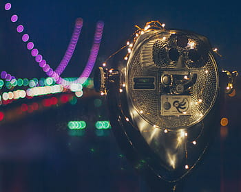 selective, focus photography, gray, black, coin, insert, viewing, telescope, Nyc, New York, Skyline, Lights