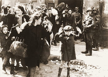 group, people, standing, raising, hands, ghetto, warsaw, fear, child, armed, hands up
