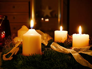 tři, bílý, svítí, svíčky, příchod, Vánoce, Vánoční čas, vánoční dekorace, rozjímavý, adventní věnec, svíčka