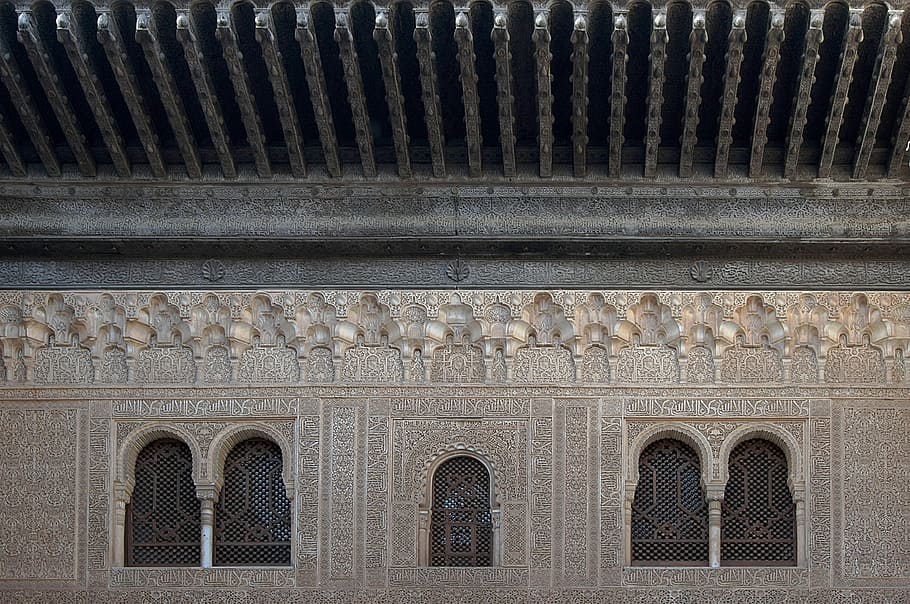 alhambra, granada, spain, ceiling, stuccos, windows, fortress, palace, building, famous, tourism