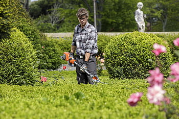 person trimming hedge, Danish, Garden, Shop, Hedge, Lawn, garden shop, hedge, lawn, gardening, one person, day