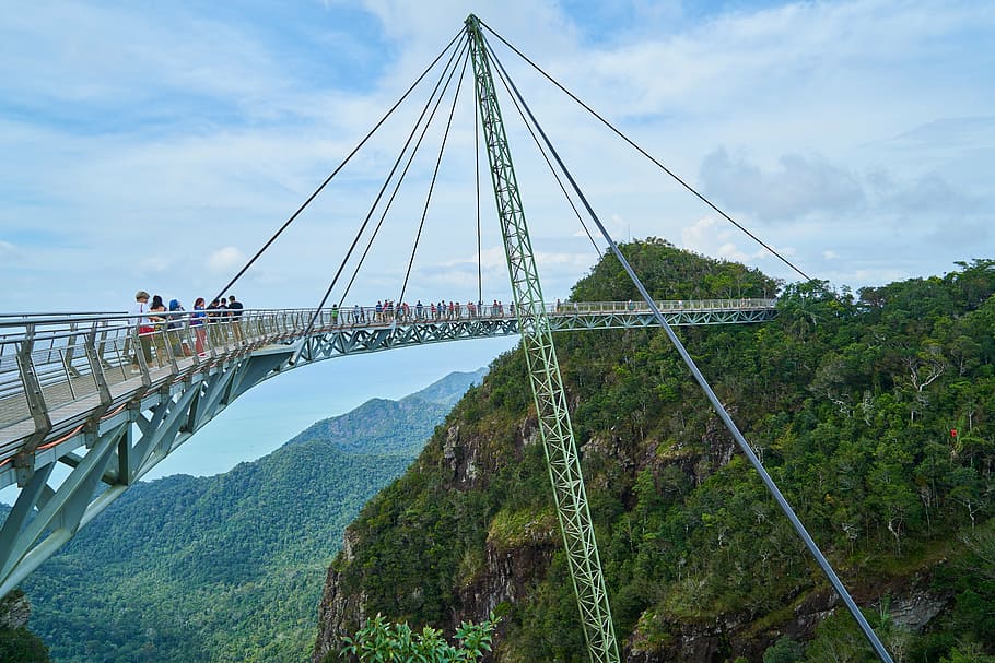 bridge, the suspension bridge, high, nature, landscape, sky, clouds, blue, asian, malaysia, beautiful