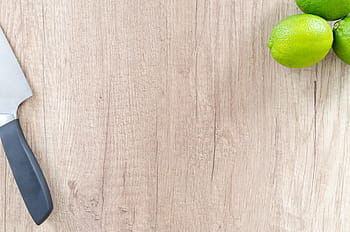 kitchen knife, three, limes, knife, food, wood, table, wooden, background, meal, cooking