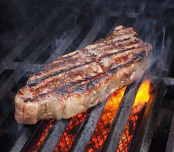 grilovaný, hovězí, horní, Černá, ocelový gril na uhlí, steak, maso, jídlo, večeře, grilování, gril