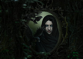 fantasy, dark, dig, woman, mysticism, mysterious, darkness, magic, background, fear, forest