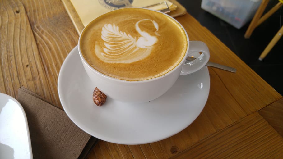 káva, cappuccino, cappuccino umění, labuť, kavárna, snídaně