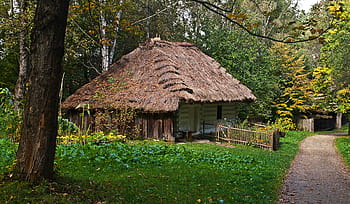 brown cottage, cover with straw, poland, malopolska, cottage, the roof of the, cover, straw, history, ethnography, open air museum