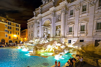 fontána di Trevi, voda, modrá, Řím, roma, trevi, fontána, voda, modrý, Itálie, slavný, socha