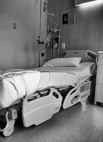 szürkeárnyalatos fényképezés, kórházi ágy, mellett, szekrény, kórház, ágy, vészhelyzet, kórterem, Ospedale, orvosi