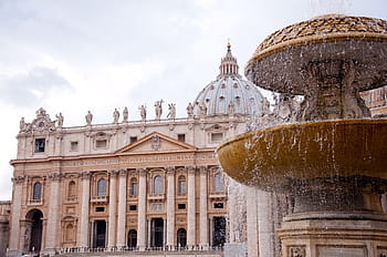 beige, outdoor, fountain, daytime, st peter's basilica, rome, san pietro, monument, vatican, basilica, cathedral