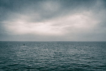 ocean, hav, vand, horisont, overskyet, skyer