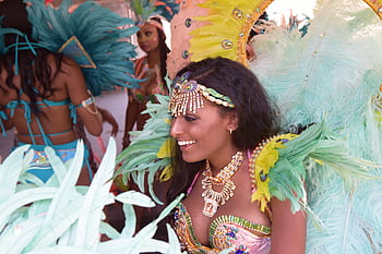 Toronto Karibiku festival, toronto, karibský, caribana, peří, žena, Krásná, šťastný, náhrdelník, hnědý, oslava
