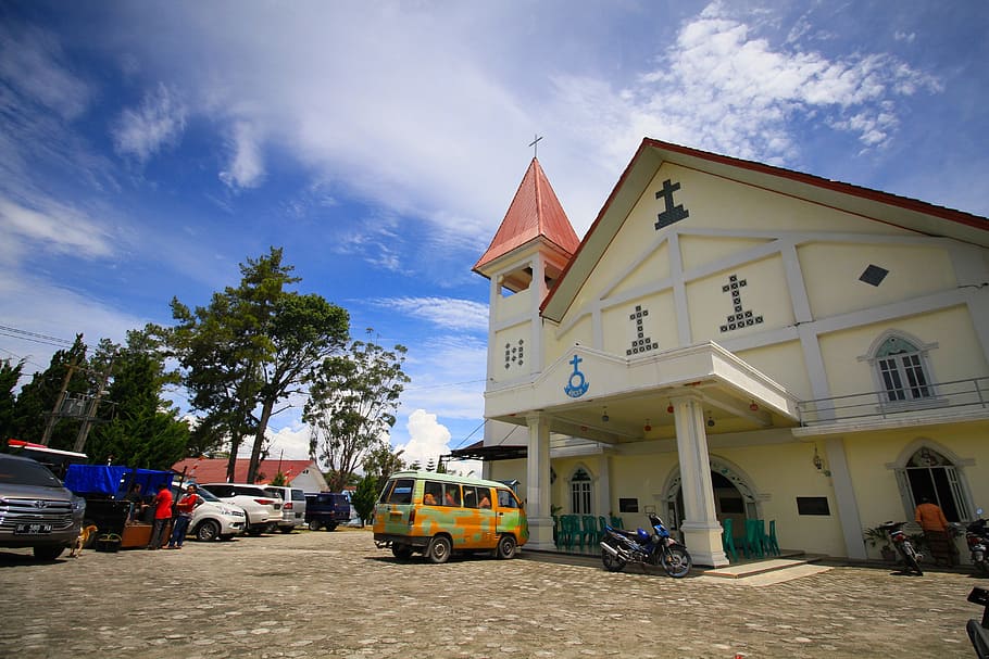 church, samosir, toba, asia, blue, indonesia, batak, lake, nature, sky, sumatra