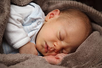 baby, wearing, white, long-sleeved, shirt, sleeping, brown, fleece, sleep, sack, adorable