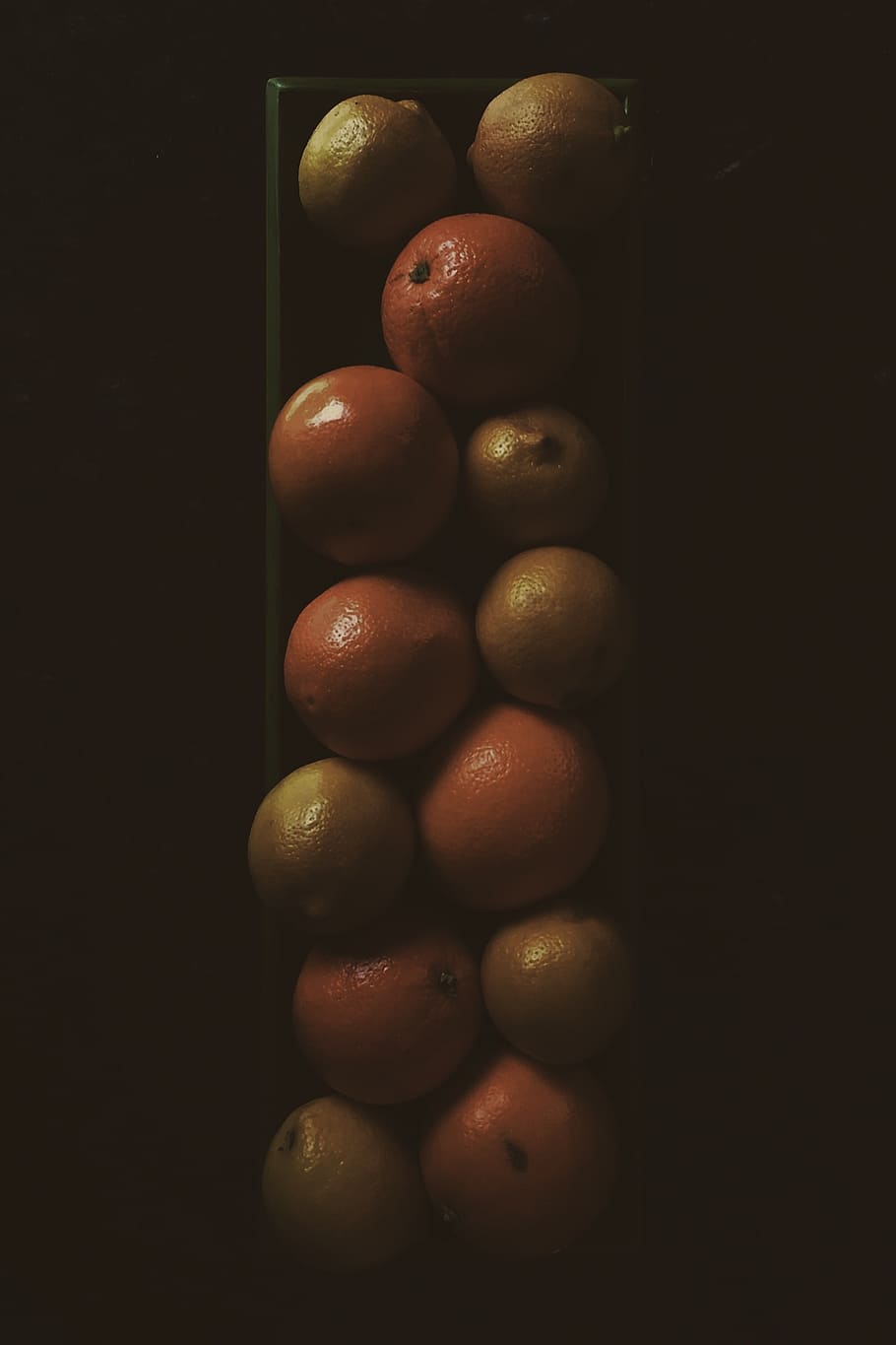 pomeranče, citrony, uspořádání, dekorace, rám, sklenka, ovoce, jídlo, výživa, čerstvý, citrus