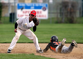 baseball, second base, action, sliding, safe, ball, game, competition, close call, base, sport