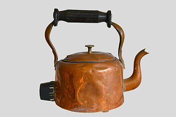 antique brass-colored kettle, copper kettle, kettle, copper, metal, old, kitchen, tea, beverage, equipment, retro