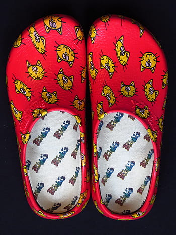 Shoe, Slipper, Clog, Shoes, Slippers, dutch, red, cat, pattern, garden shoe, garden