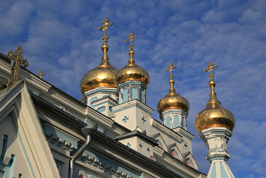 Lotyšsko, daugavpils, kostel, ortodoxní, přejít, zlato, cibule