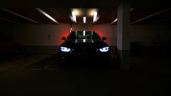 černé auto, bmw, auto, soubor, sada 3, podzemní parkoviště, vedený, denní svícení, přeprava, noc, svítí