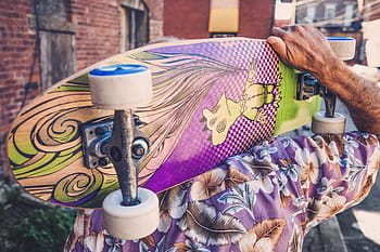osoba, hospodářství, nachový, zelená, křižník, prkno, objekty, líný, skateboard, umění, barvitý