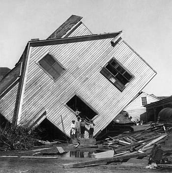 grayscale photo, incline house, hurricane, devastation, destruction, galveston, texas, 1900, forward, destroyed, misfortune